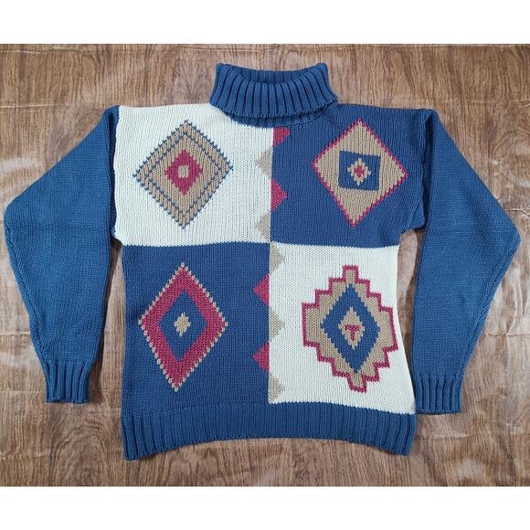 VTG Country Suburbans Women's Med Southwestern Design Knit Sweater High Neck - Picture 2 of 7